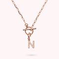 collana catena forzatina con pendente lettera pav&eacute; in cubic zirconia