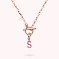 collana catena forzatina con pendente lettera pav&eacute; in cubic zirconia
