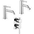 set miscelatori lavabo + bidet + incasso doccia con deviatore rubinetteria sunset ottone cromato per