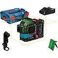 livella laser bosch expert exll18v-120-33cg a 3 linee verdi con batteria caricabatteria e valigetta