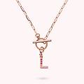 collana catena forzatina con pendente lettera pav&eacute; in cubic zirconia