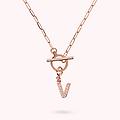 collana catena forzatina con pendente lettera pav&eacute; in cubic zirconia