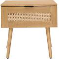 comodino in legno chiaro motivo a intreccio rattan e metallo nero manille
