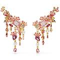 orecchini a clip gema taglio misto chandelier fiore rosa placcato color oro os