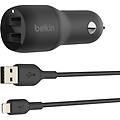 caricatore auto boost charge doppio usb 24w con cavo lightning 1m nero