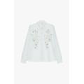 camicia con ricami floreali e bottoni frontali