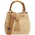 borsa a mano donna beige in raffia con manico in osso