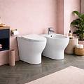 coppia sanitari wc da terra e bidet collezione click ceramica bianca con sedile incluso