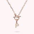 collana catena forzatina con pendente lettera pav&eacute; in cubic zirconia