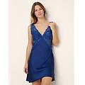 sottoveste corta in raso e pizzo primula color / blu scuro / s blu scuro
