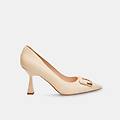 décolleté da donna con tacco a rocchetto e fibbia beige