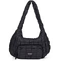 borsa a spalla in nylon imbottito con cuciture a quadri