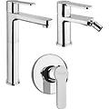 set miscelatori lavabo alto + bidet + incasso doccia rubinetteria eolo ottone cromato per piletta