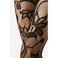 collant rete fiori macro donna nero 3/4