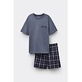 pigiama corto in cotone e tela stampa check denim uomo blu taglia xxl