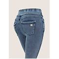 pantaloni n. o. w. skinny vita risvoltabile in jersey denim denim blu medio-blue seams donna large
