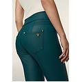 pantaloni in similpelle con vita alta e cuciture decorative dark sea donna extra small
