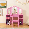 set tavolo da trucco sedia per bambini con specchio a 3 ante rimovibile set 2-in-1 di vanità